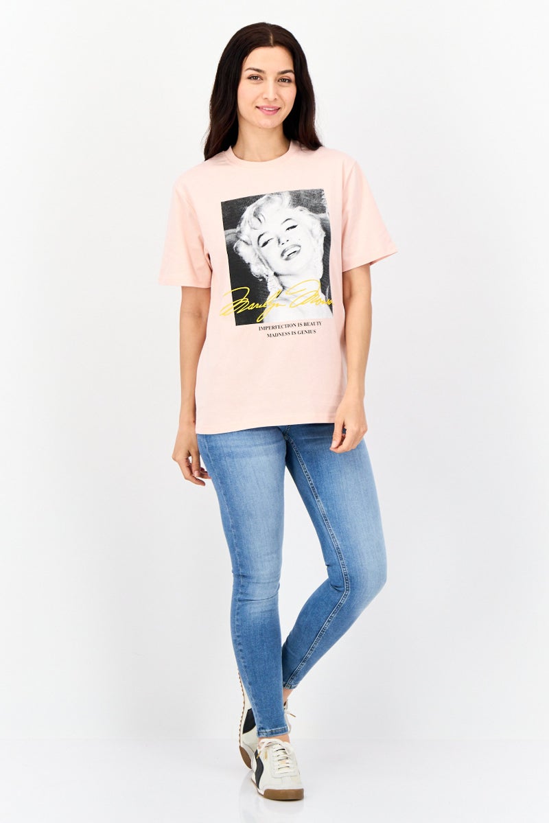 Marilyn Monroe Women Oversized  Crew Neck Short Sleeve Graphic Print T Shirt, Pink - Image 2